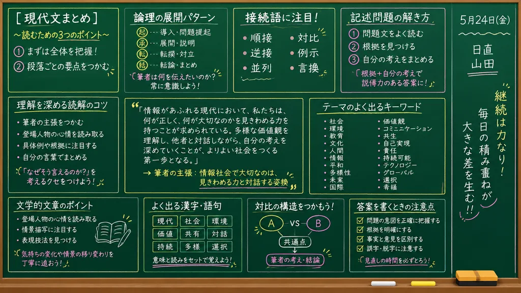 日本の教室の黒板板書ノート