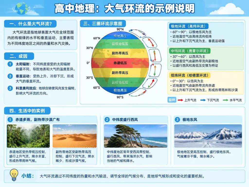 大気循環の教科書風インフォグラフィック配置