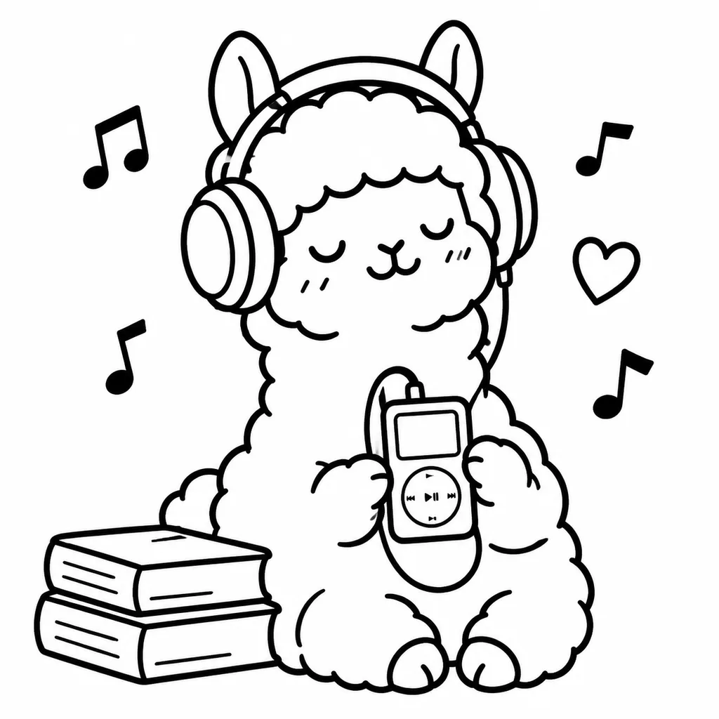 音楽を聴く動物のミニマル線画