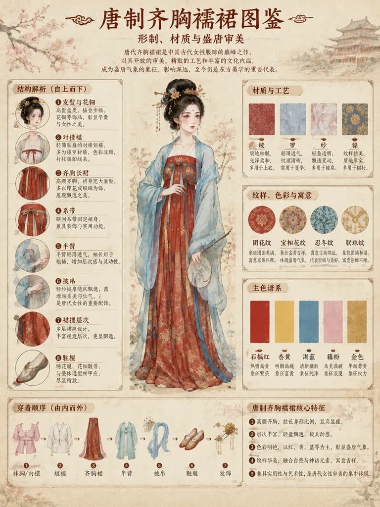 唐代漢服の図解インフォグラフィック