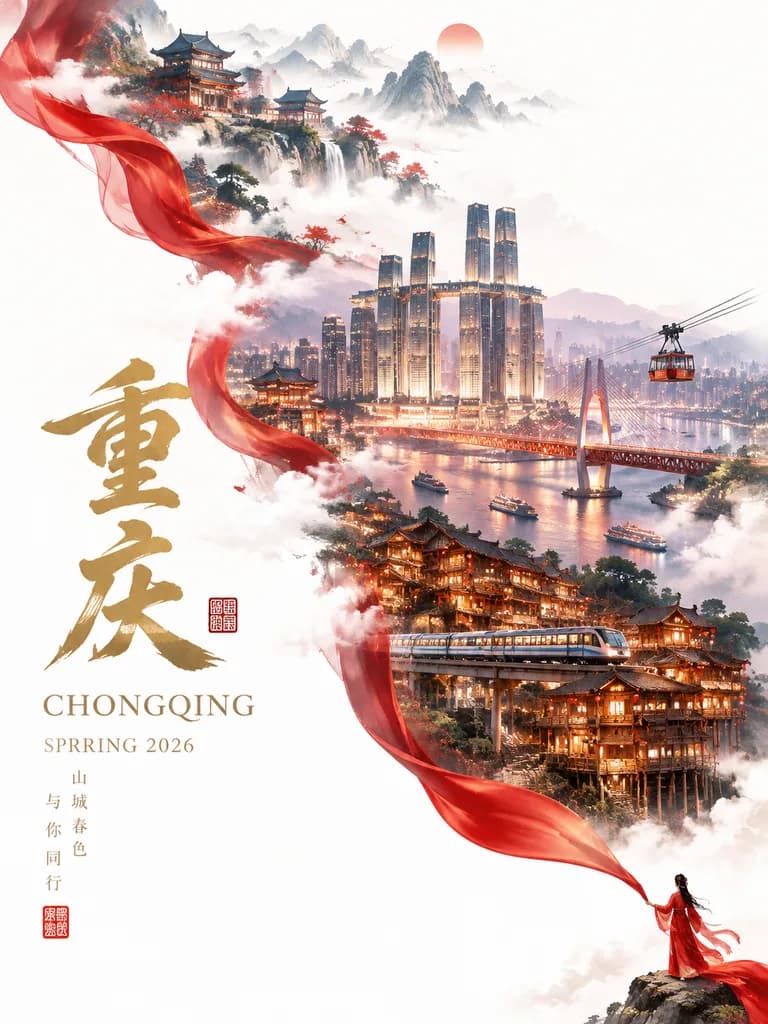 Surreal Ribbon Cityscape Travel Poster