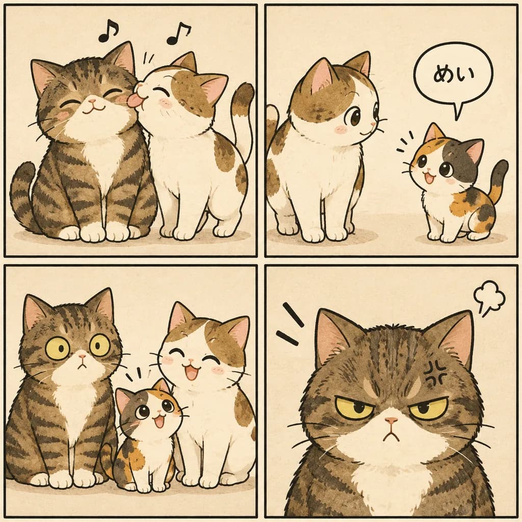 Jealous Cat Four-Panel Comic Strip