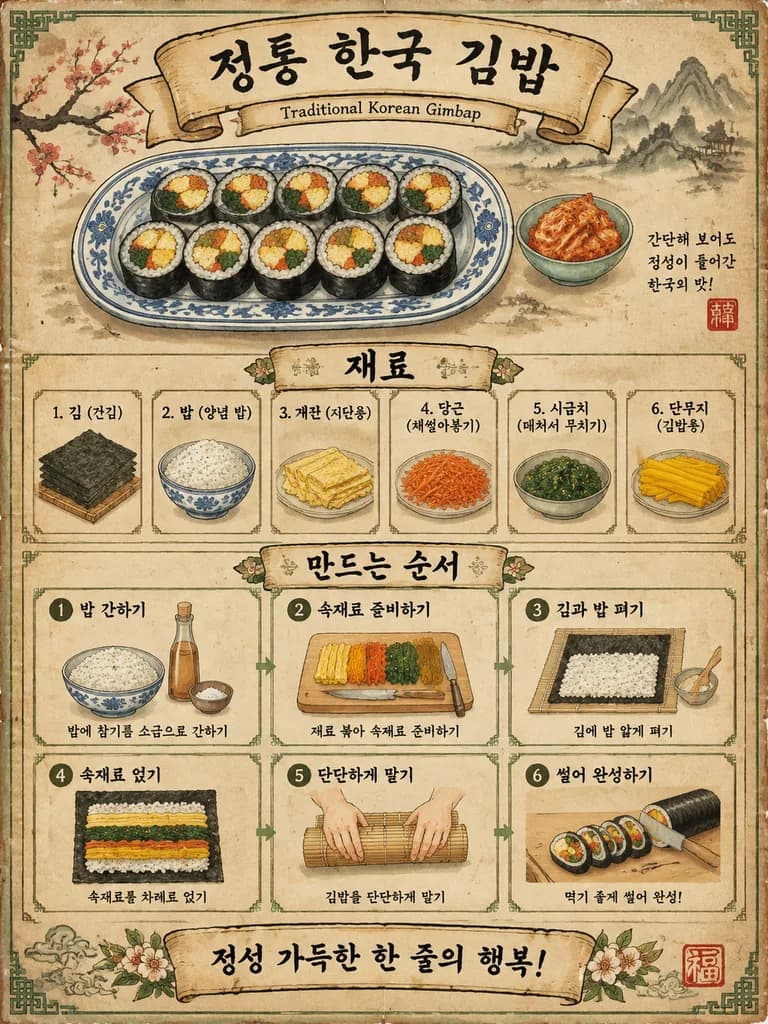 Vintage Korean Gimbap Recipe Poster