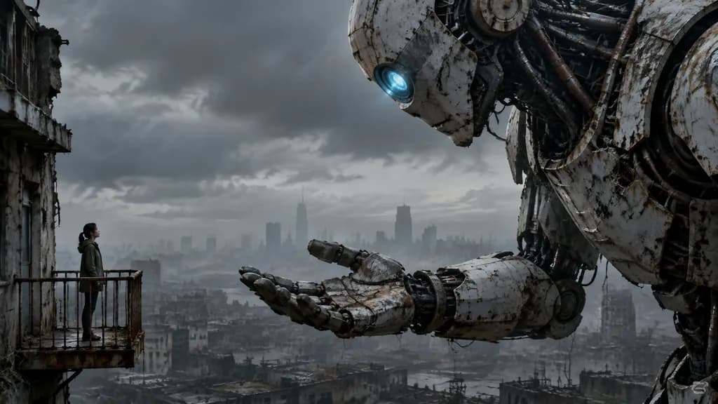 Robot Raksasa dan Wanita di Balkon