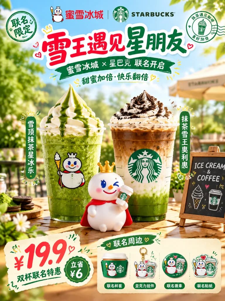 夏日咖啡冰淇淋聯名促銷海報