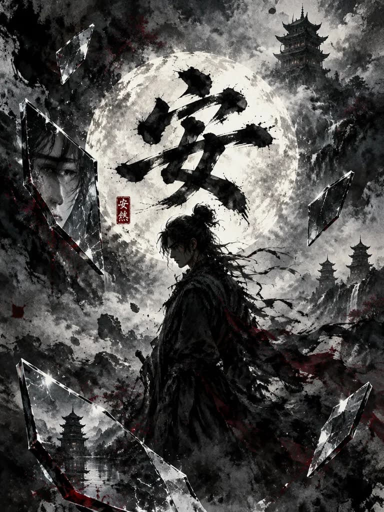 Dark Ink Wash Wuxia Calligraphy Poster