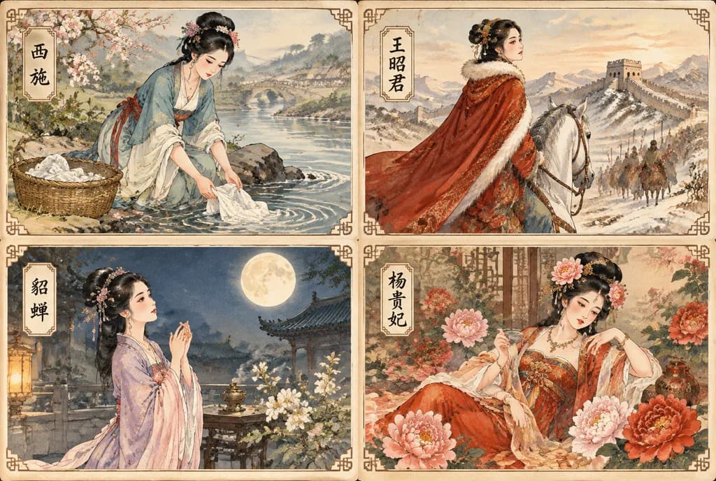 Four Beauties of Ancient China Postcards