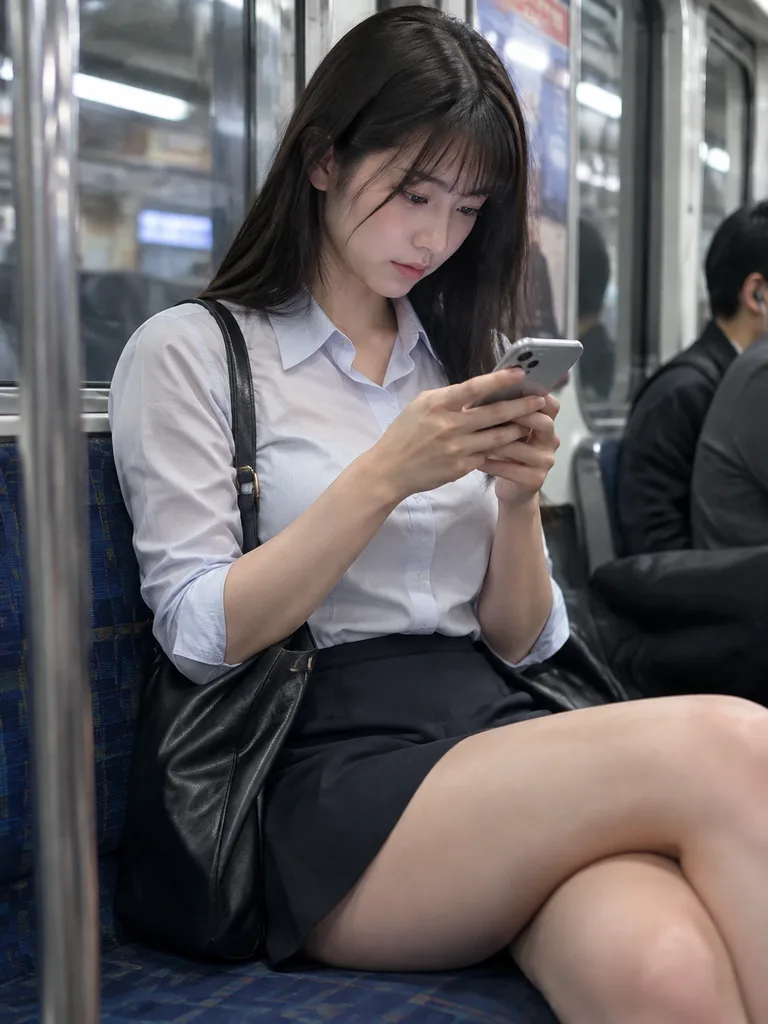 지하철에서 스마트폰을 보는 캔디드 인물 사진