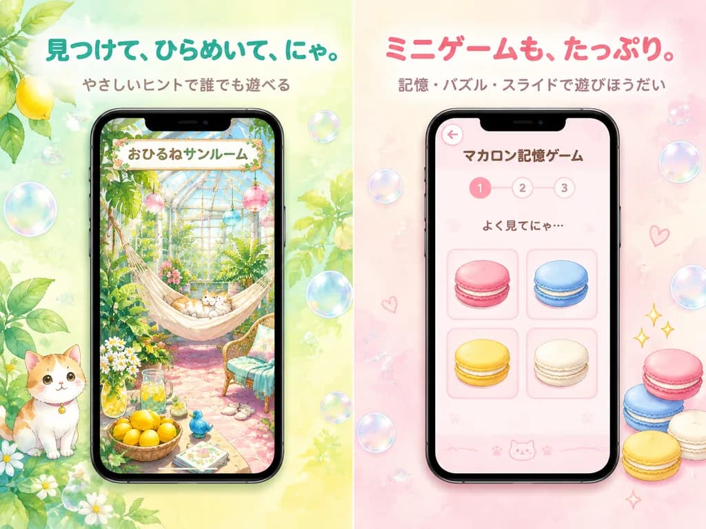 パステル調の日本風スマホゲーム広告ポスター