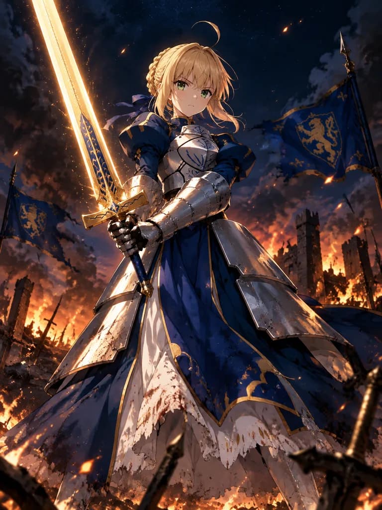 戦場に立つアニメの騎士王