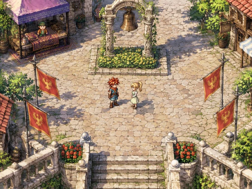 아이소메트릭 레트로 JRPG 마을 광장