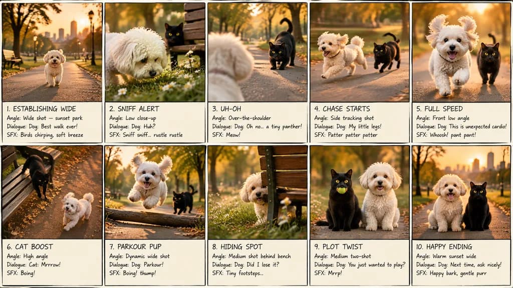 Dog and Cat Park Storyboard Sheet