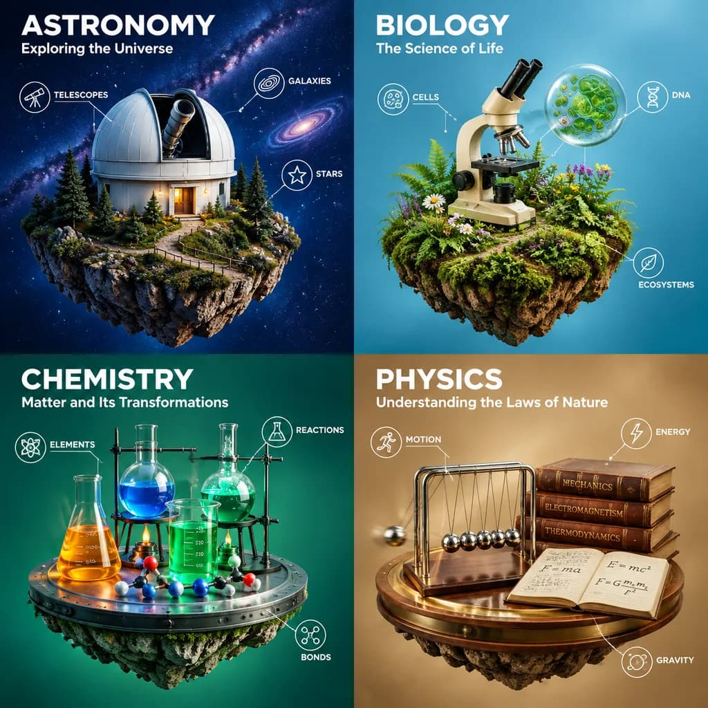 四分格科學微縮懸浮島資訊圖