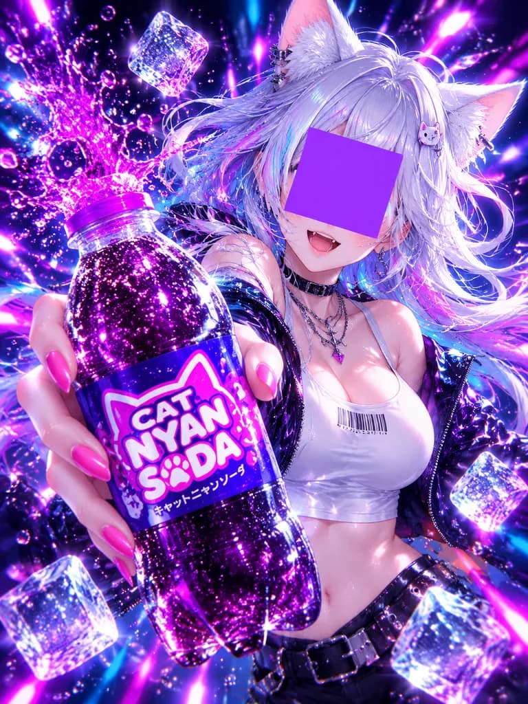Cyberpop Anime Catgirl Soda Ad