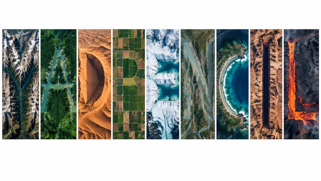 Satellite Earth Topography Typographic Panels