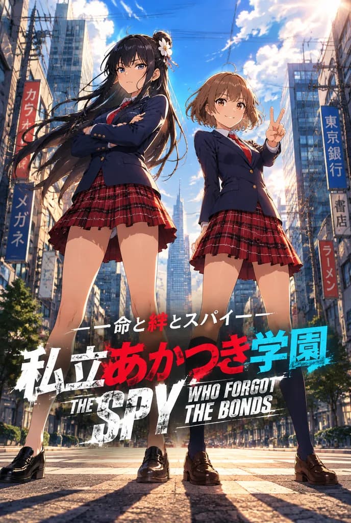 アニメ風学園スパイ映画ポスター