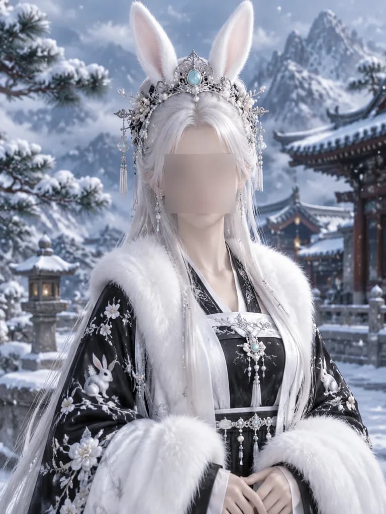 雪兎の華美な漢服ポートレート