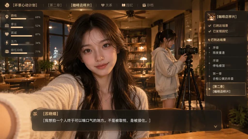 Cozy Cafe Visual Novel Game UI