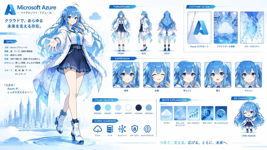 Модельный лист аниме-маскота Azure