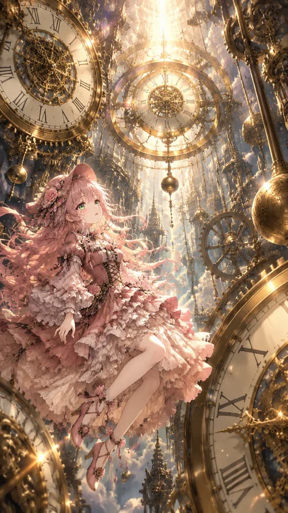 Anime Girl in Golden Clockwork Realm