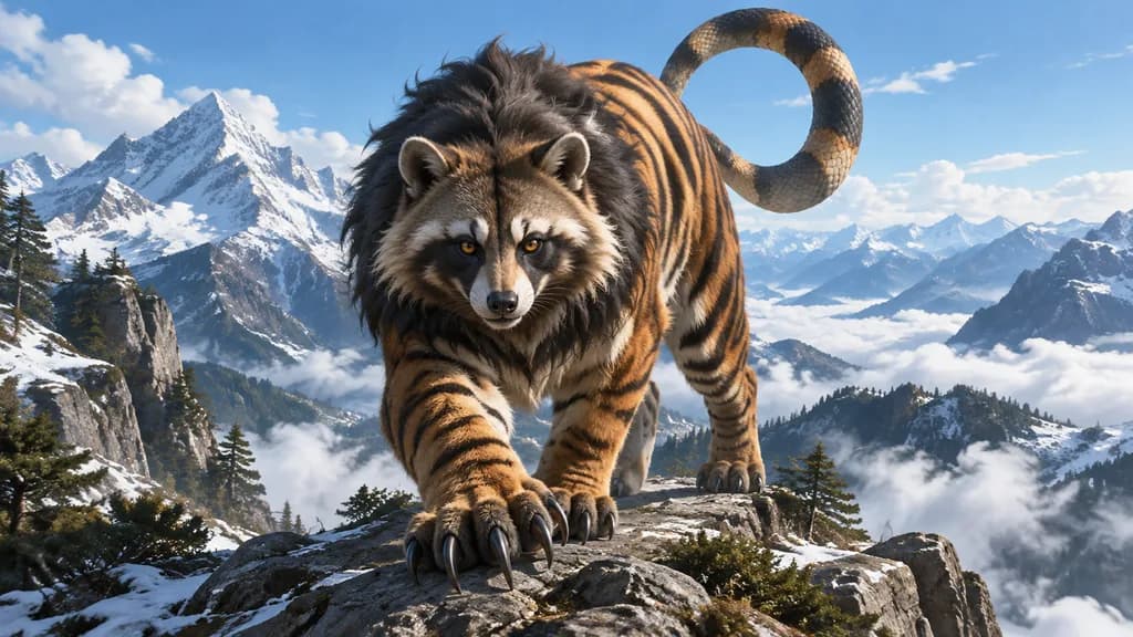 Mythological Nue Stalking Alpine Mountain Ledge