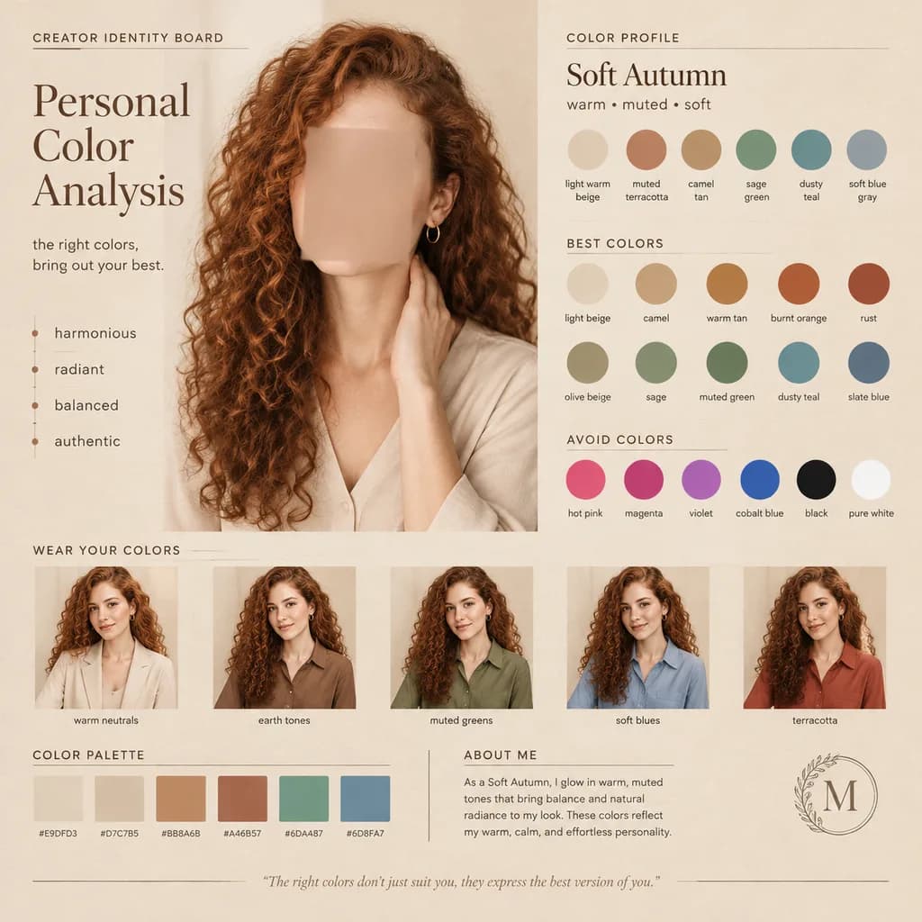 Soft Autumn Personal Color Analysis Board