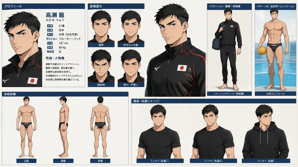 Water Polo Athlete Anime Reference Sheet