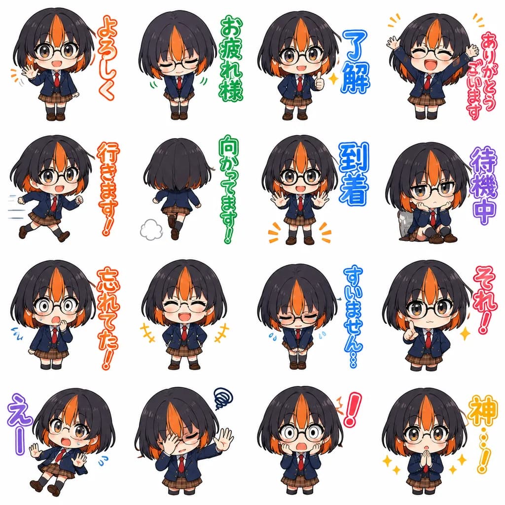 ちびキャラ女子高生 LINE風スタンプシート