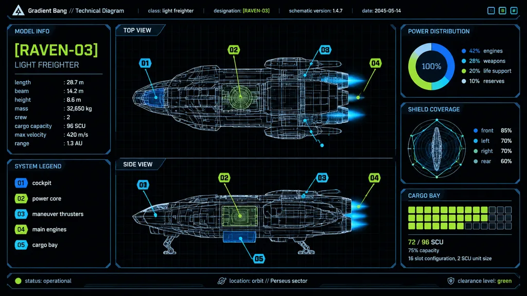 Futuristic Spaceship Technical Schematic HUD
