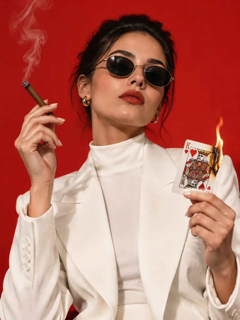 Fashion Editorial Woman with Cigar and Card