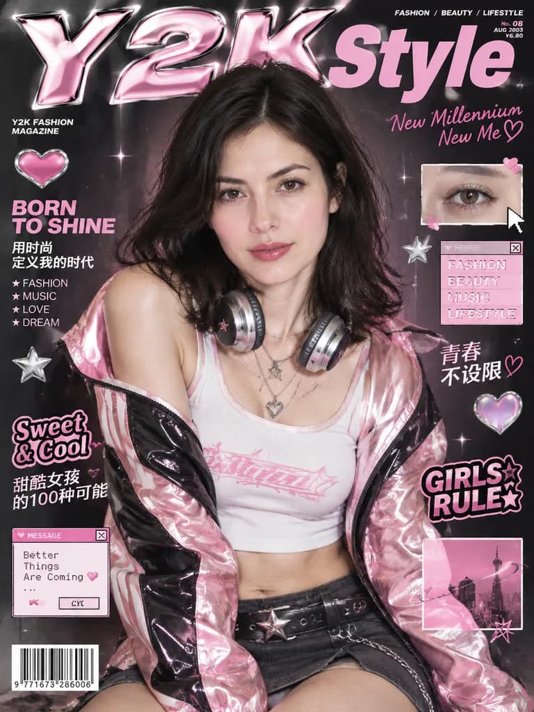 East Asian Y2K Magazine Cover Portrait