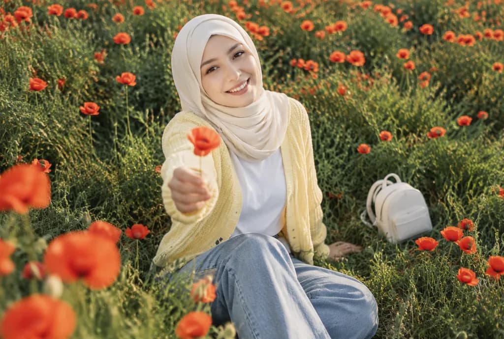 虞美人花海中的希賈布女性