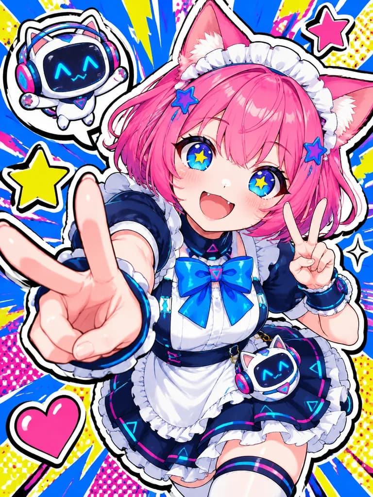 Cyber Anime Cat Maid Idol Sticker