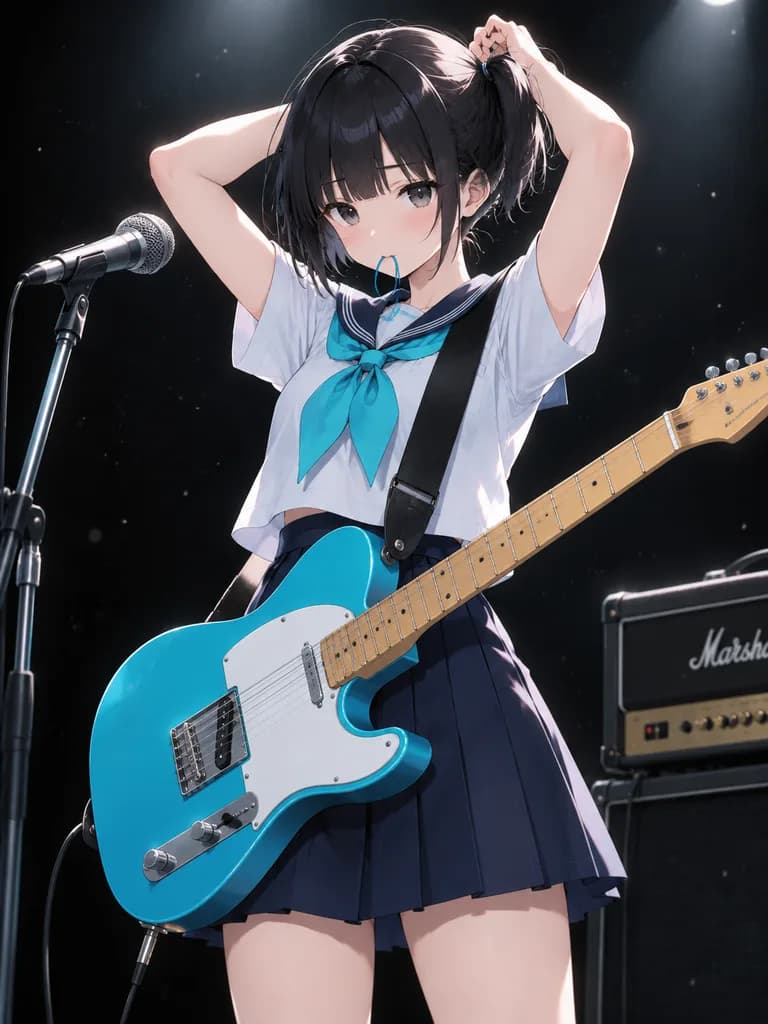 Anime Schoolgirl Guitarist on Stage