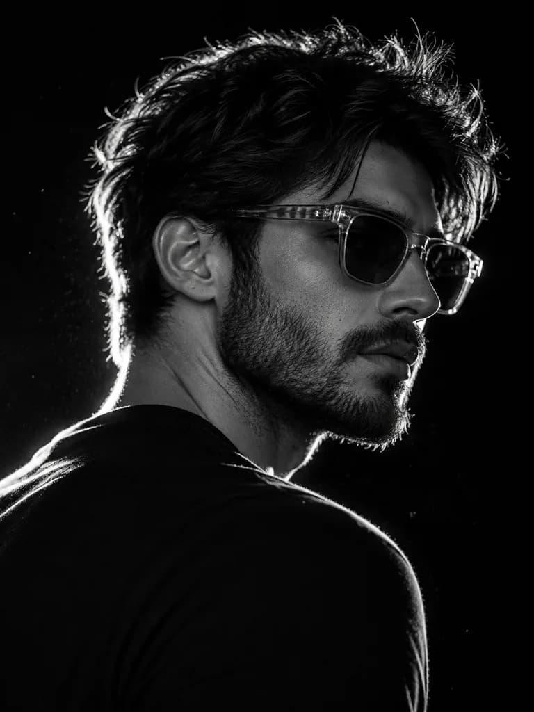 Rim-Lit Monochrome Male Profile Portrait
