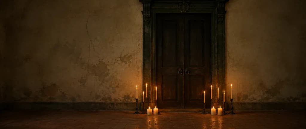 Candlelit Antique Wooden Door Interior