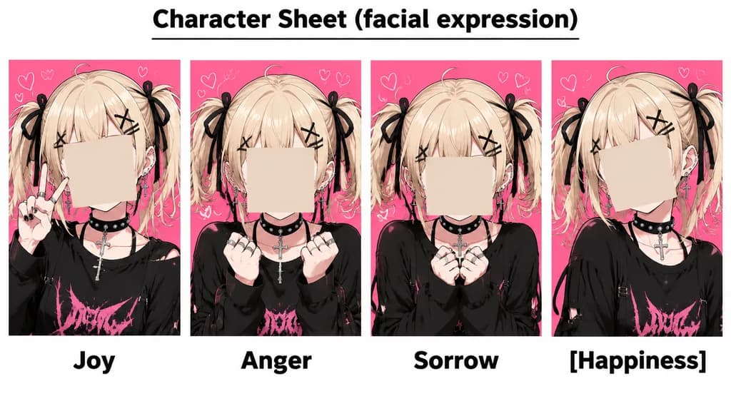 Gothic Anime Expression Reference Sheet
