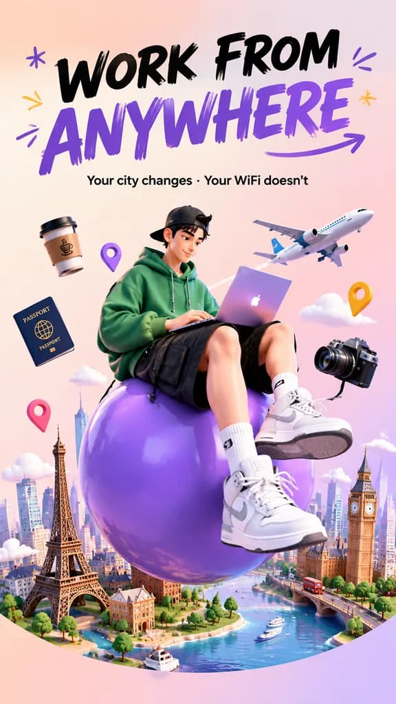 Digital Nomad Lifestyle 3D Poster