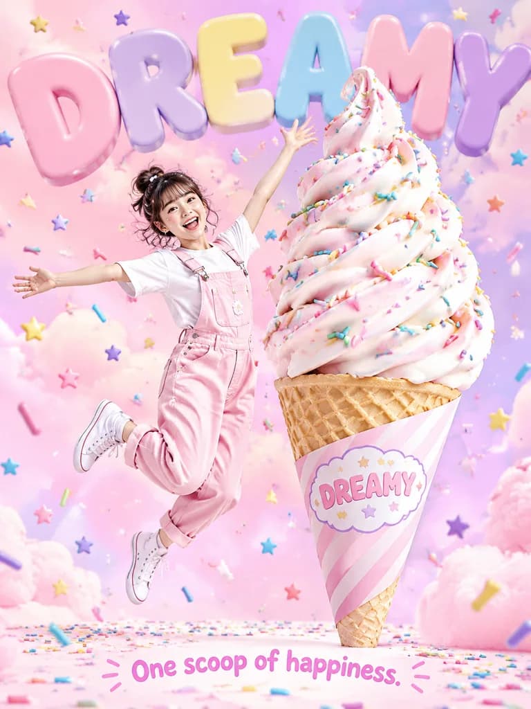 파스텔 아이스크림 디저트 광고 포스터