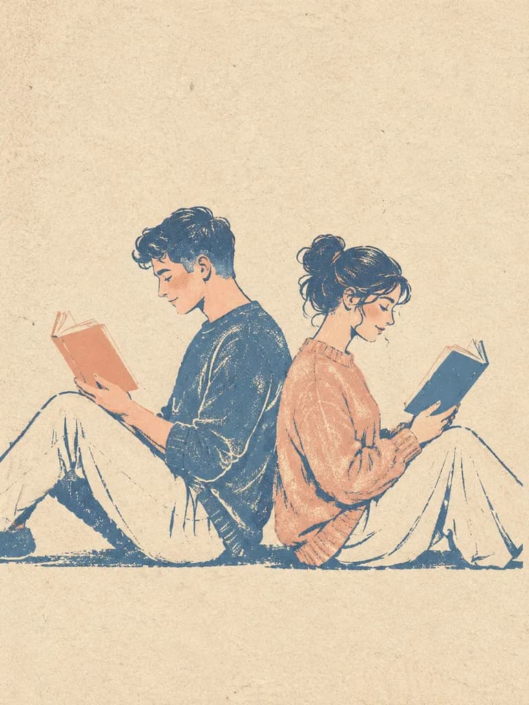 ミニマル版画風 読書カップルポスター