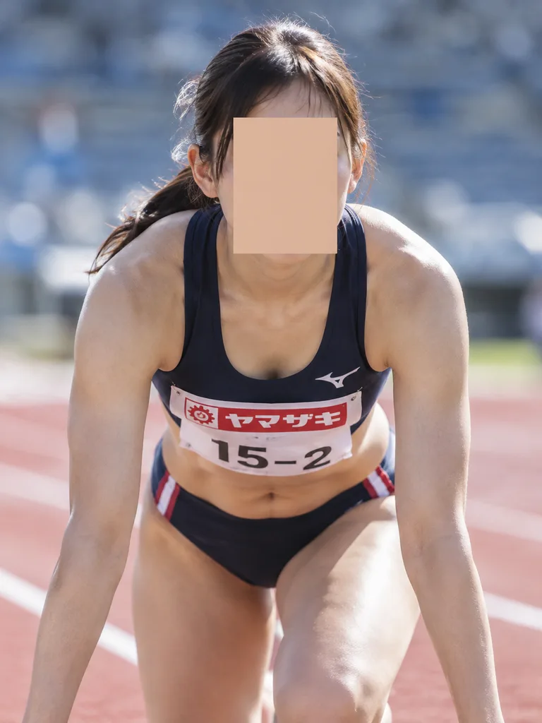 Crouched Female Sprinter Sports Portrait