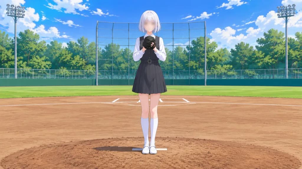 Schülerin als Pitcherin auf dem Baseballfeld