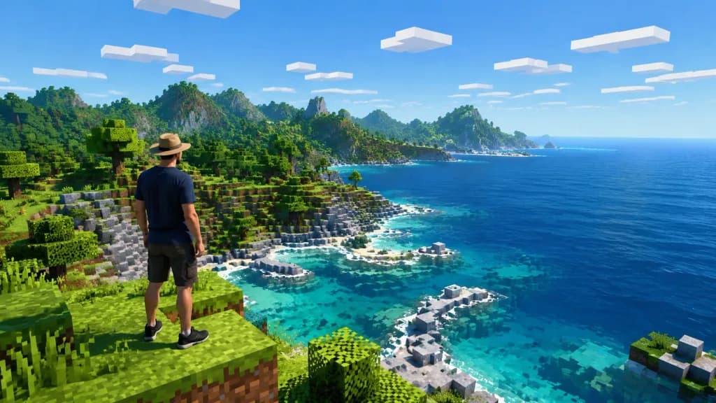 Real Traveler in Voxel Coastal World
