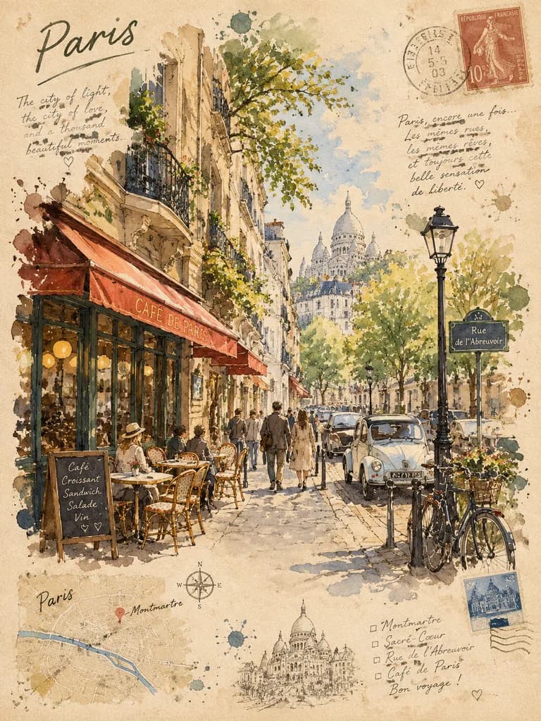 Vintage Travel Journal Street Sketch
