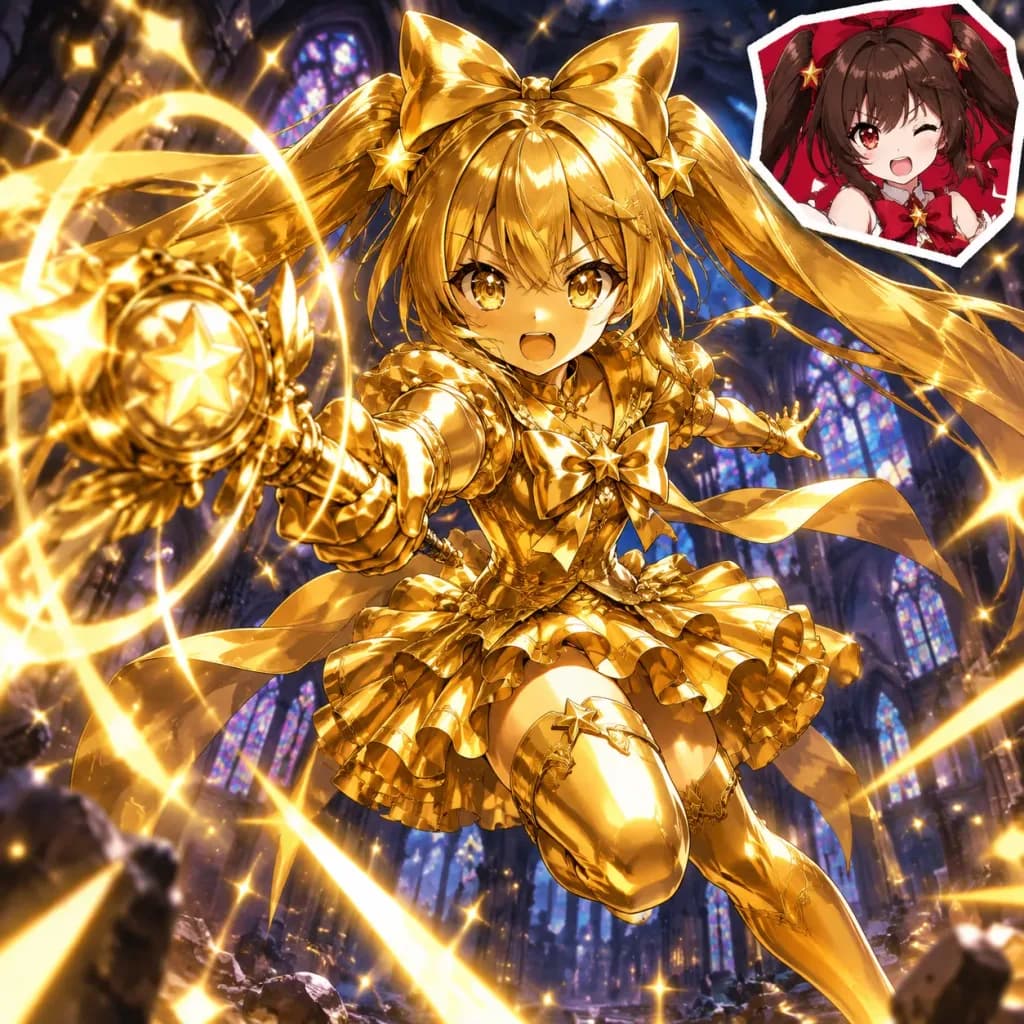 Golden Metallic Magical Girl Action Visual