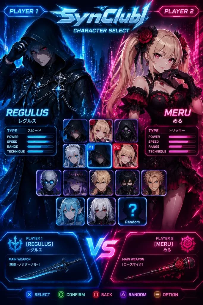 Cyberpunk Anime Versus Character Select Screen