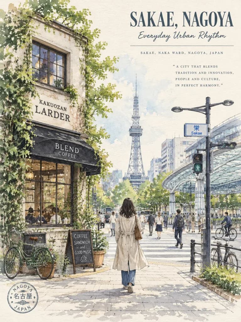 Watercolor Travel Poster of Sakae Nagoya