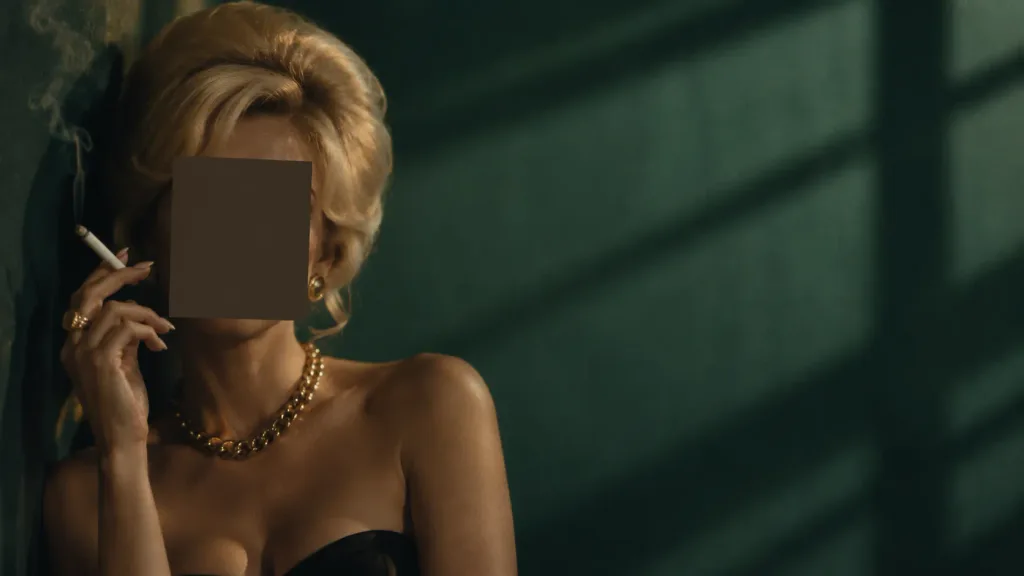 센서 처리된 빈티지 누아르 블론드 초상
