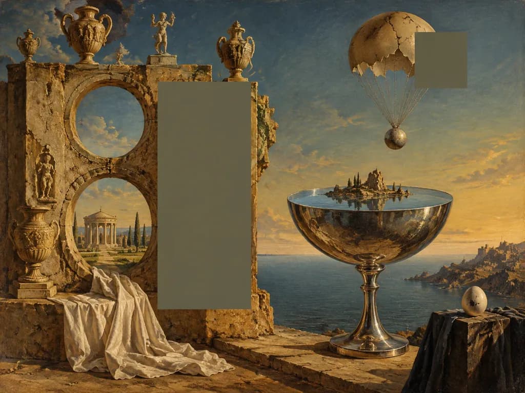 Dalí-Inspired Surreal Architectural Coastal Dreamscape