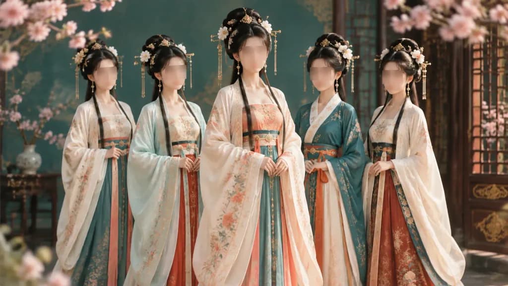 五位漢服仕女宮廷群像